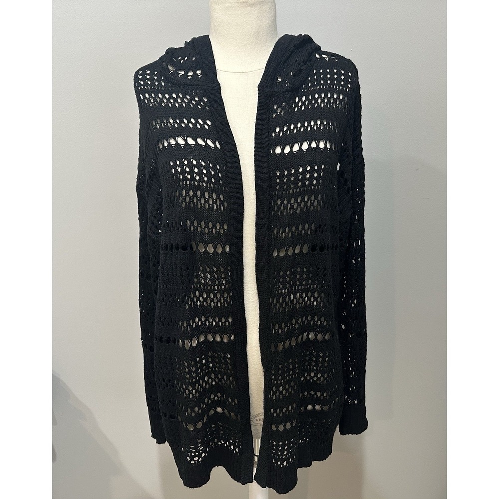 Moral Fiber‎   Open Cardigan XL Boho Chic Crochet Whimsigoth Black Long